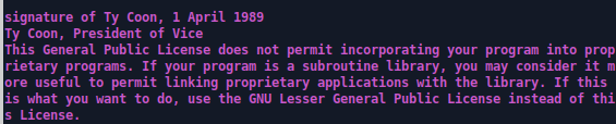 screenshot of license attribution text crediting 'Ty Coon, President of Vice' dated 1 April 1989